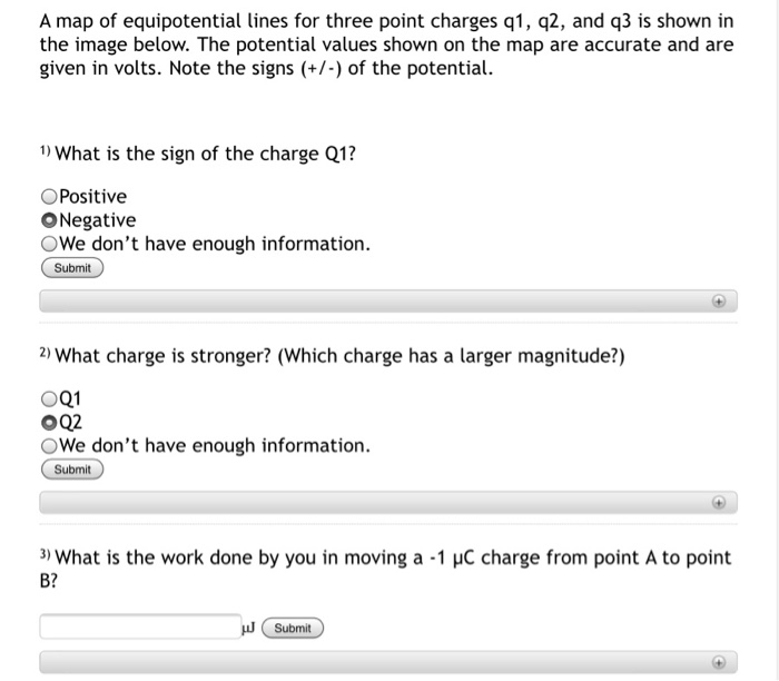 A Map Of Equipotential Lines For Three Point Charges 91 92 And Q3 Is Shown In The Image Below The Potential Values Sh 1