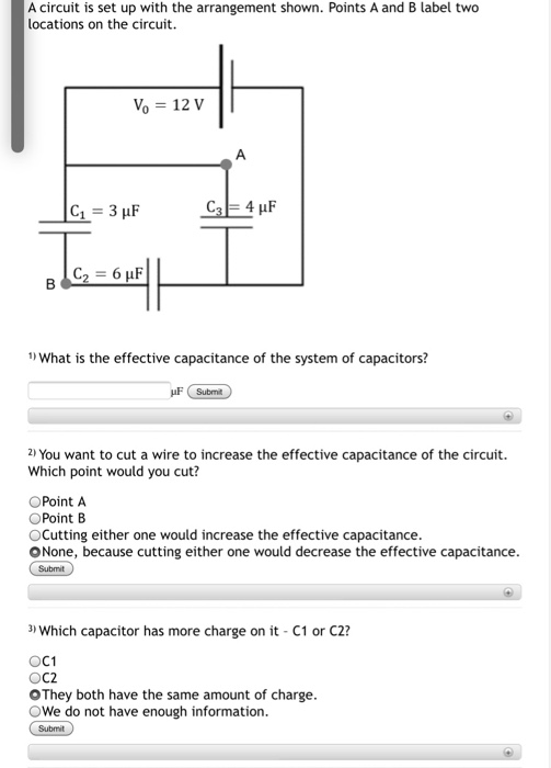 A Circuit Is Set Up With The Arrangement Shown Points A And B Label Two Locations On The Circuit Vo 12 V C1 3 Uf 1