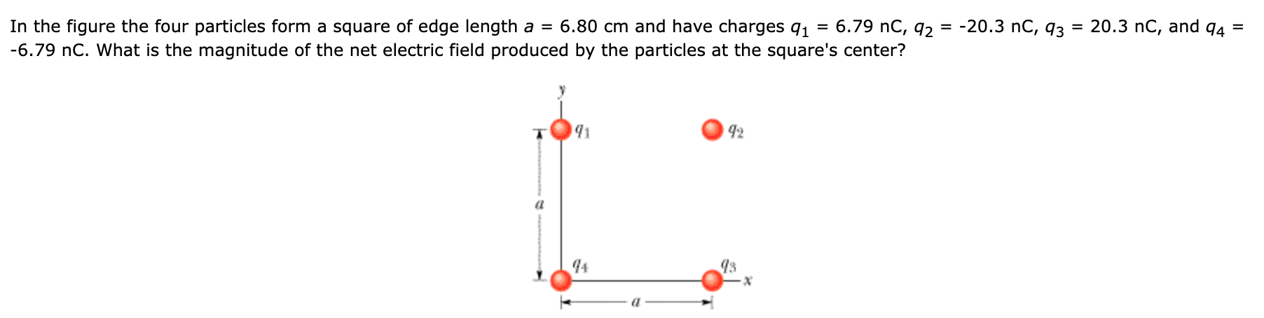 In The Figure The Four Particles Form A Square Of Edge Length A 6 80 Cm And Have Charges 91 6 79 Nc 92 20 3 Nc 1