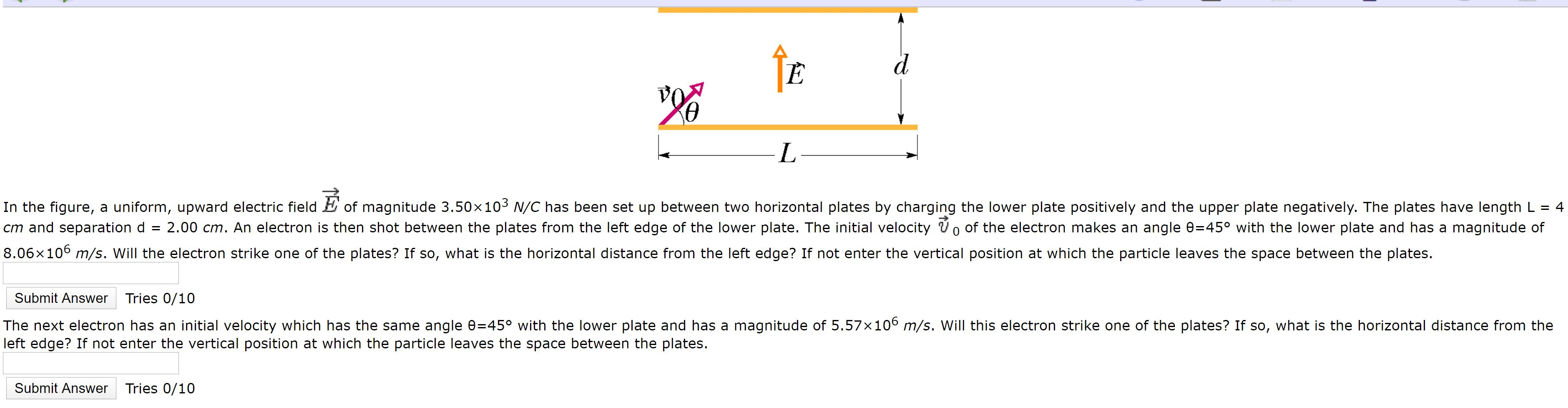 In The Figure A Uniform Upward Electric Field Of Magnitude 3 50x103 N C Has Been Set Up Between Two Horizontal Plates 1