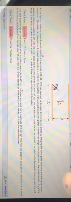 In The Figure A Uniform Upward Electric Field Of Magnitude 1 50x10 Nc Has Been Set Up Between Two Horizontal Plates B 1
