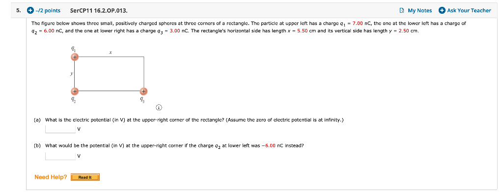 5 12 Points Sercp11 16 2 Op 013 B My Notes Ask Your Teacher The Figure Below Shows Three Small Positively Charged Sp 1