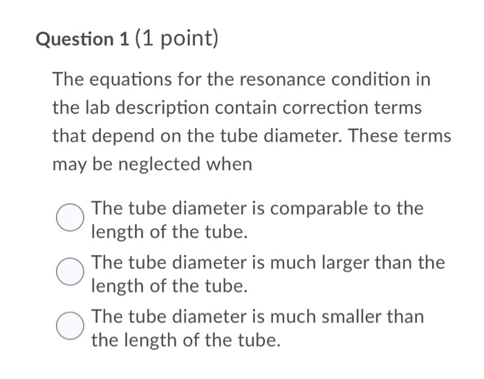 Question 1 1 Point The Equations For The Resonance Condition In The Lab Description Contain Correction Terms That Depe 1