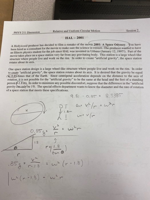 Relative And Uniform Circular Motion Session 2 Phys 211 Discussion Hal 2001 A Hollywood Producer Has Decided To Film A R 1