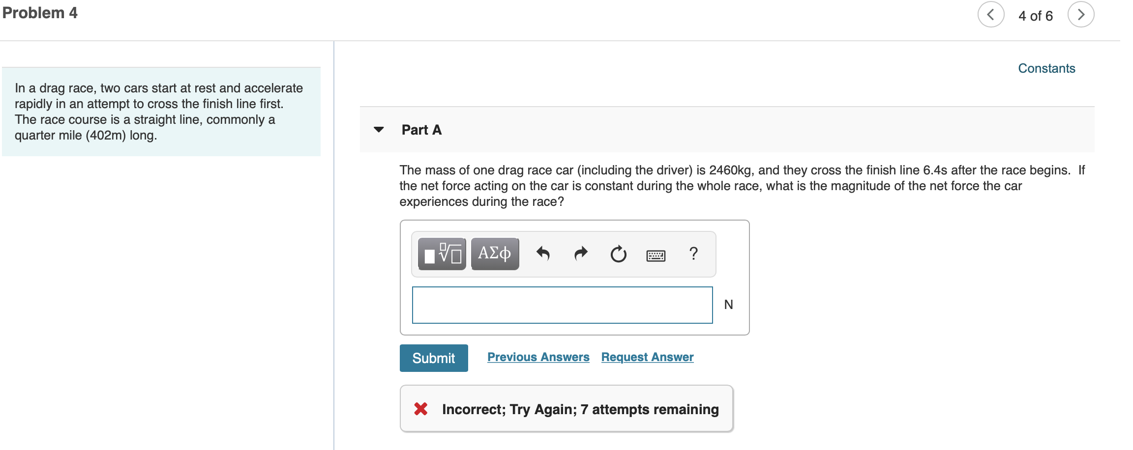 Problem 4 4 Of 6 Constants In A Drag Race Two Cars Start At Rest And Accelerate Rapidly In An Attempt To Cross The 1