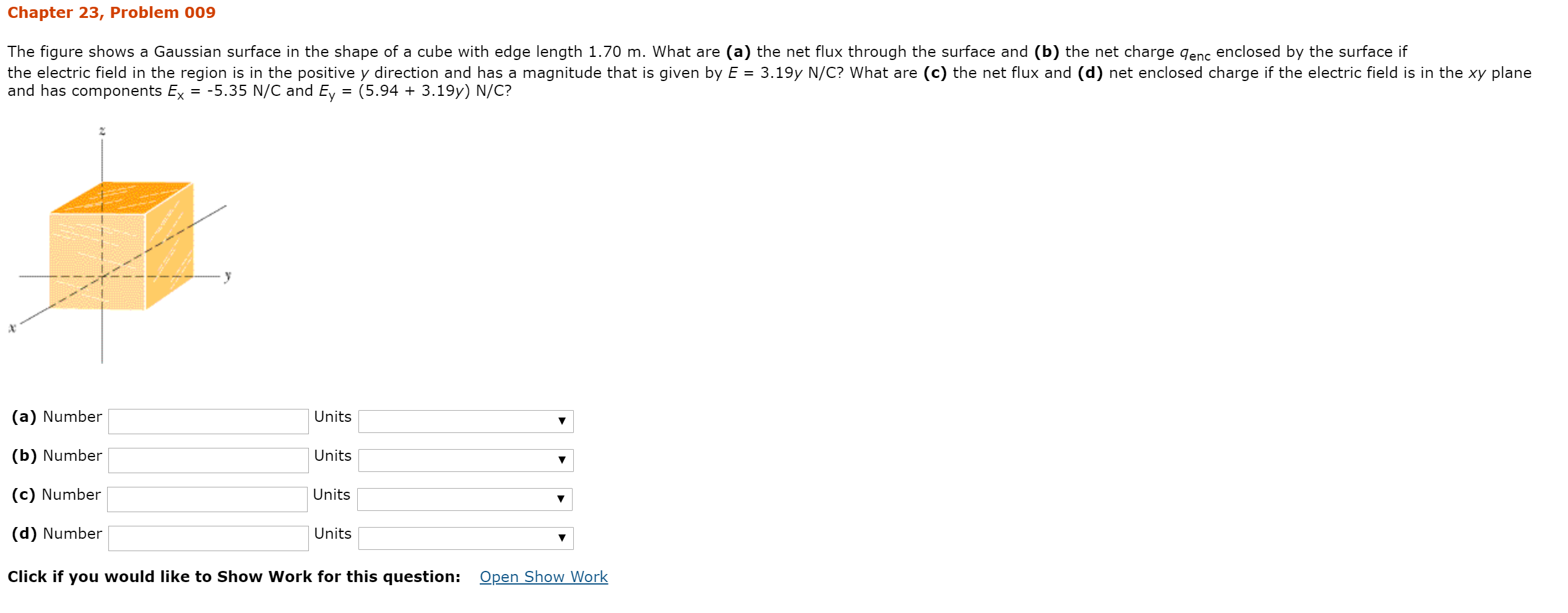 Chapter 23 Problem 009 The Figure Shows A Gaussian Surface In The Shape Of A Cube With Edge Length 1 70 M What Are A 1
