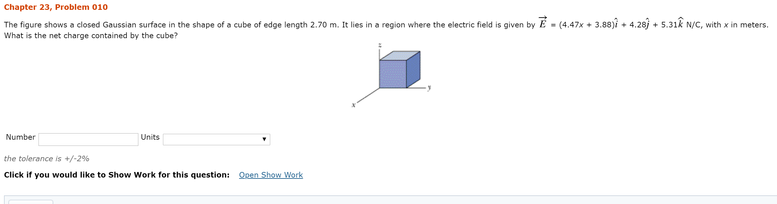 Chapter 23 Problem 010 The Figure Shows A Closed Gaussian Surface In The Shape Of A Cube Of Edge Length 2 70 M It Lies 1