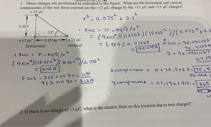 H 37 Qxe 15x10 0 075 0 1 1 Three Charges Are Positioned As Indicated In The Figure What Are The Horizontal And V 1