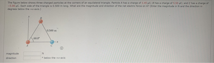 The Figure Below Shows Three Charged Particles At The Corners Of An Equilateral Triangle Particle A Has A Charge Of 1 4 1