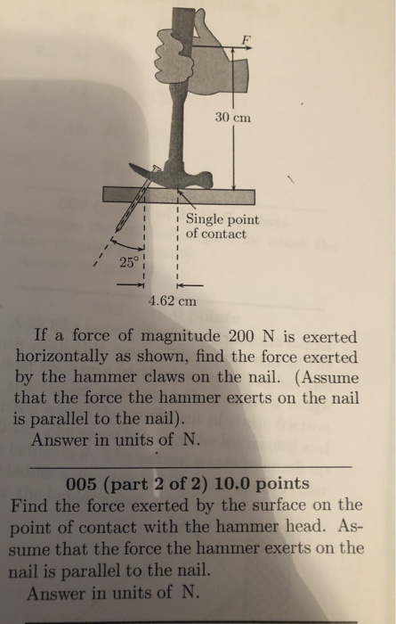 004 Part 1 Of 2 10 0 Points The Figure Shows A Claw Hammer As It Pulls A Nail Out Of A Horizontal Board 30 Cm Singl 2