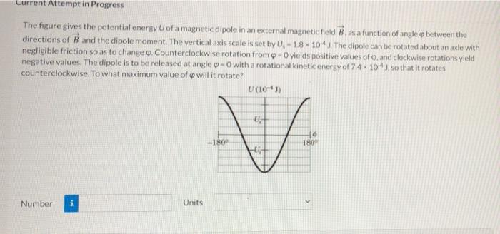 Current Attempt In Progress The Figure Gives The Potential Energy Of A Magnetic Dipole In An External Magnetic Field B A 1