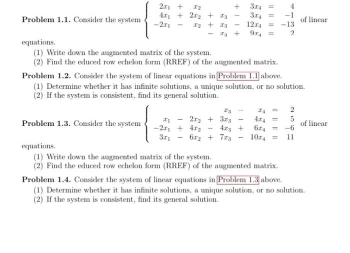 C2 13 2x1 3 34 4 4 3 2 02 13 3 14 1 Problem 1 1 Consider The System Of Linear 211 12 13 12x4 Ru 94 1