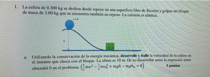 1 La Esfera De 0 300 Kg Se Desliza Desde Reposo En Una Superficie Libre De Friccion Y Golpea Un Bloque De Masa De 3 00 1