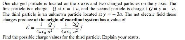 One Charged Particle Is Located On The X Axis And Two Charged Particles On The Y Axis The First Particle Is A Charge 1
