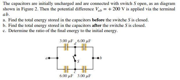 The Capacitors Are Initially Uncharged And Are Connected With Switch S Open As An Diagram Shown In Figure 2 Then The P 1