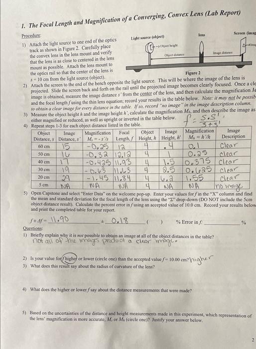 Objectives 1 Introduce The Thin Lens Equation And Magnification Calculations For Simple Optical Systems 2 Investigate 2