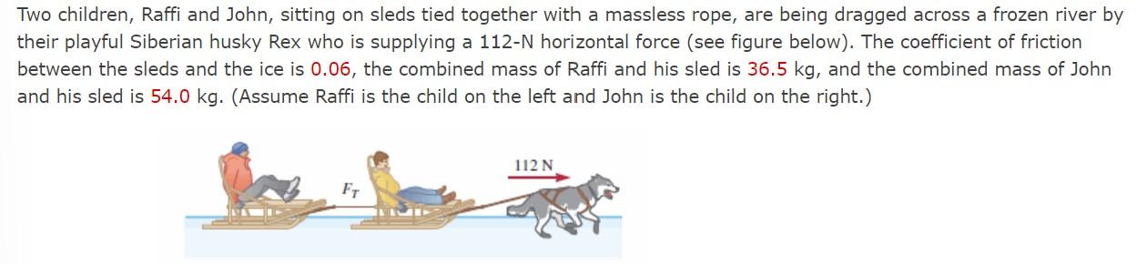 Two Children Raffi And John Sitting On Sleds Tied Together With A Massless Rope Are Being Dragged Across A Frozen Riv 1