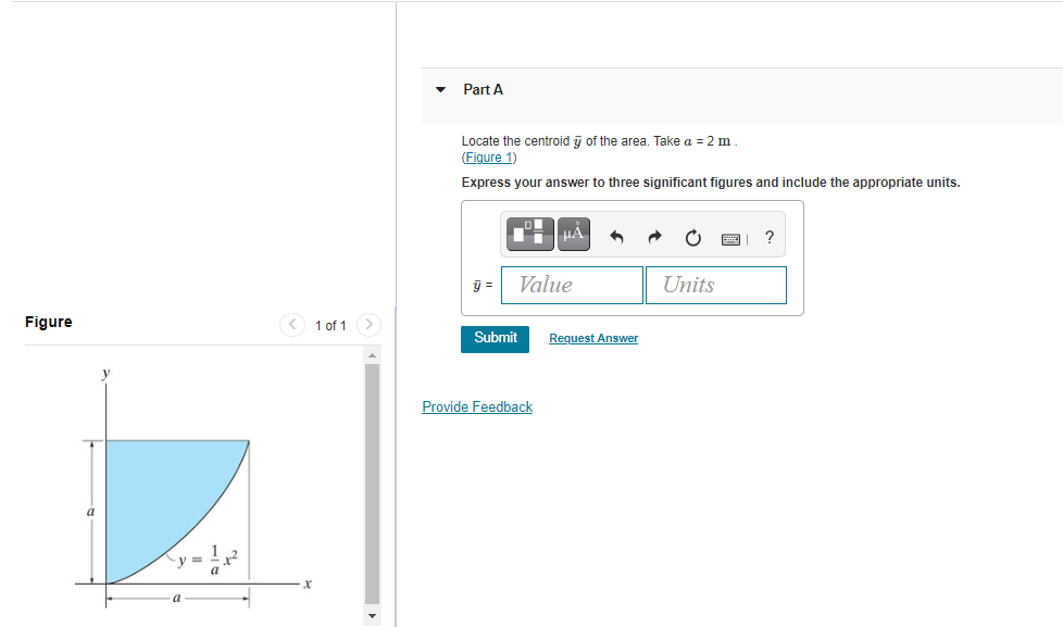 Part A Locate The Centroid Y Of The Area Take A 2 M Figure 1 Express Your Answer To Three Significant Figures And I 1
