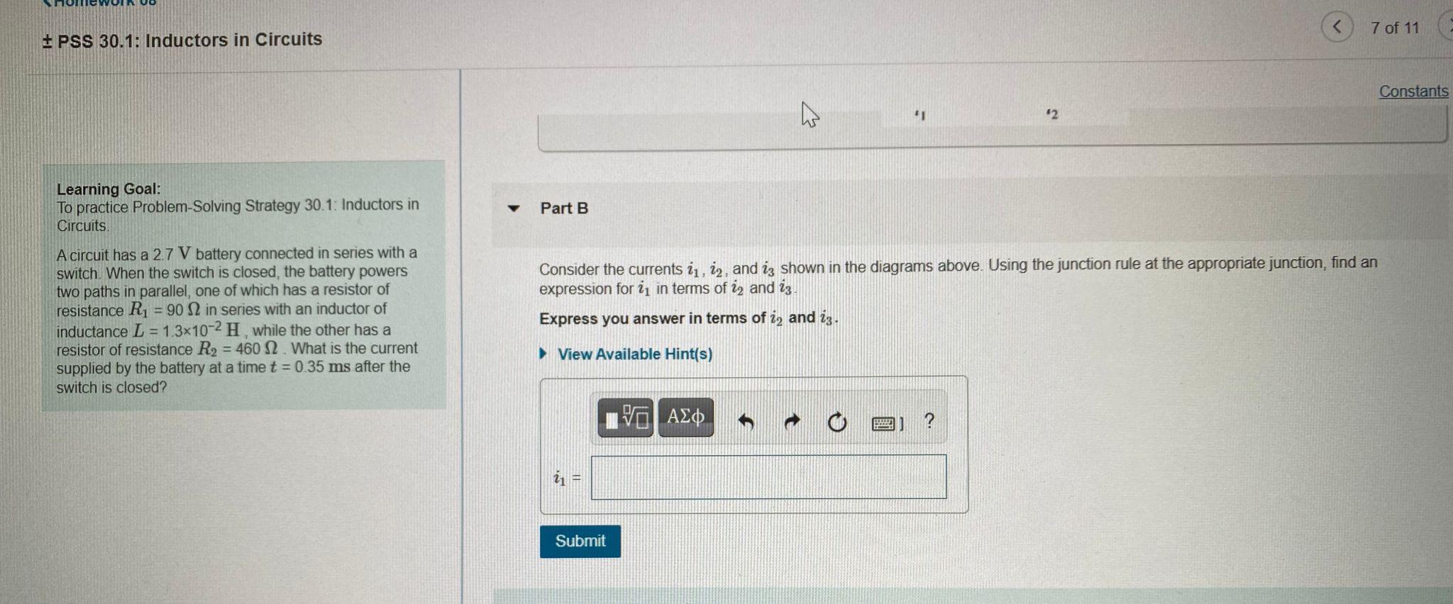 Learning Goal To Practice Problem Solving Strategy 30 1 Inductors In Circuits A Circuit Has A 2 7 Vv Battery Connecte 1