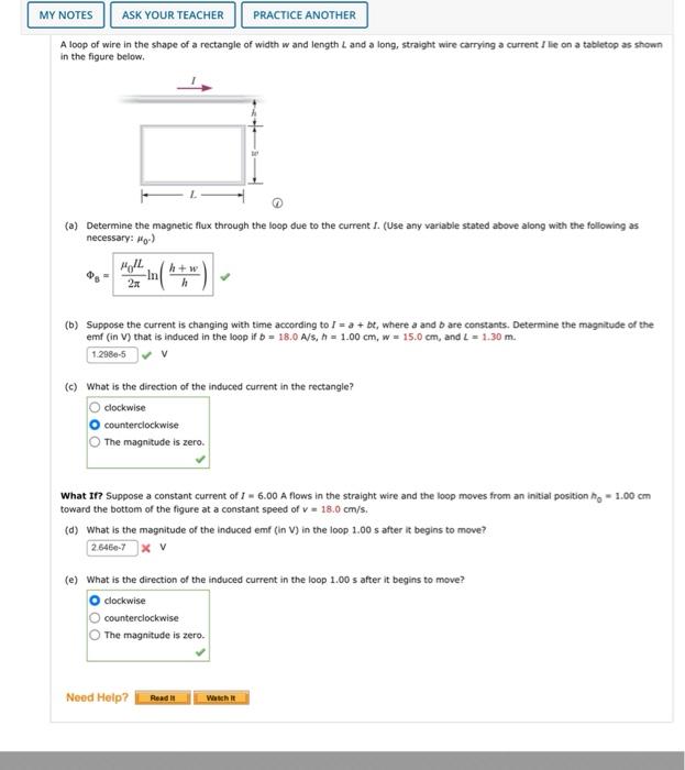 My Notes Ask Your Teacher Practice Another A Loop Of Wire In The Shape Of A Rectangle Of Width W And Length L And A Long 1