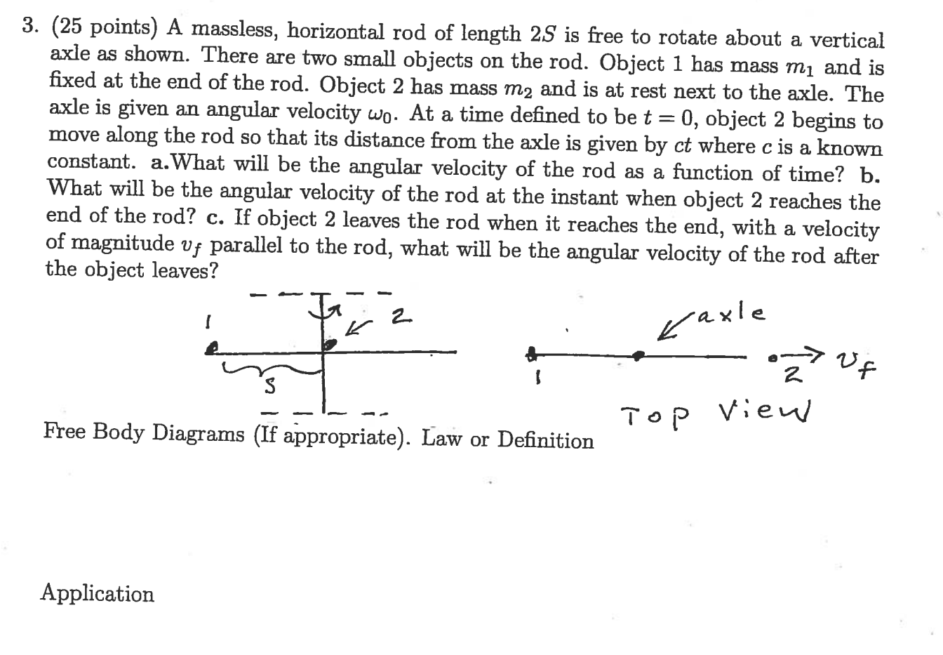 3 25 Points A Massless Horizontal Rod Of Length 2s Is Free To Rotate About A Vertical Axle As Shown There Are Two 1