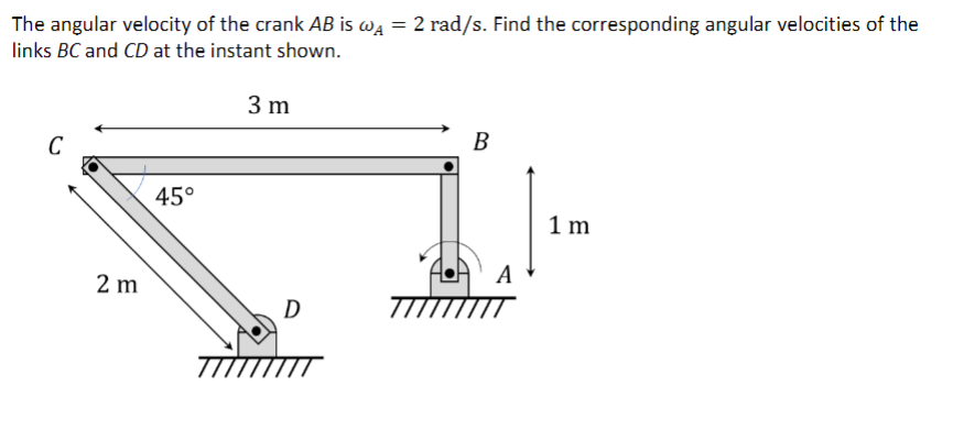 The Angular Velocity Of The Crank Ab Is Wa 2 Rad S Find The Corresponding Angular Velocities Of The Links Bc And Cd 1