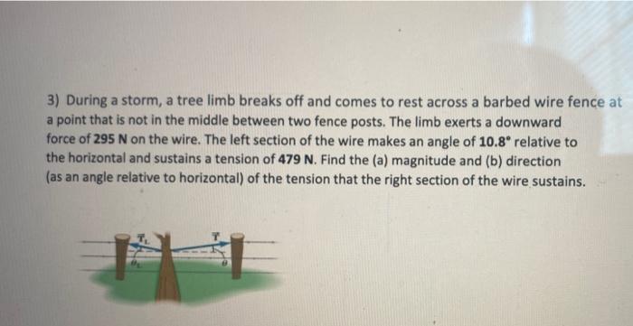 3 During A Storm A Tree Limb Breaks Off And Comes To Rest Across A Barbed Wire Fence At A Point That Is Not In The Mid 1