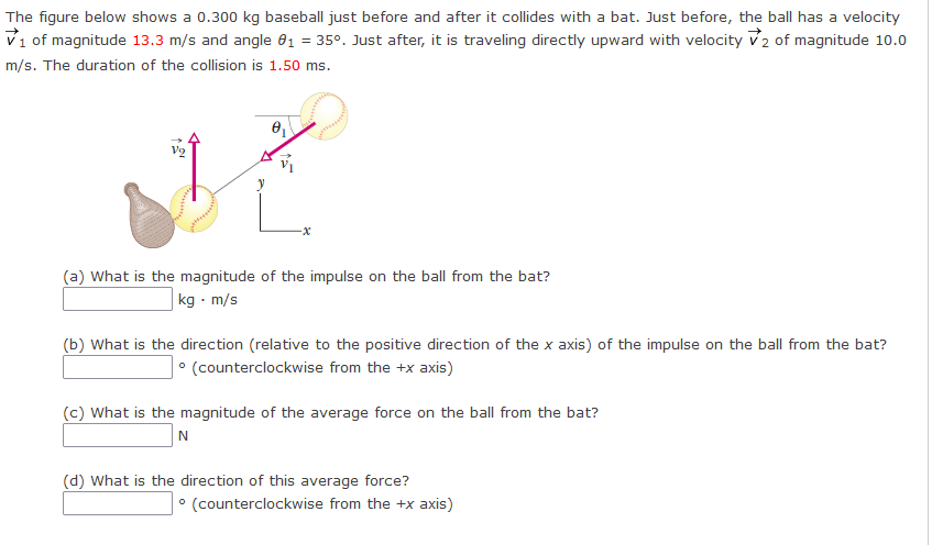 The Figure Below Shows A 0 300 Kg Baseball Just Before And After It Collides With A Bat Just Before The Ball Has A Vel 1