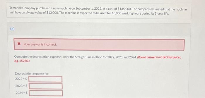 Tamarisk Company Purchased A New Machine On September 1 2022 At A Cost Of 135 000 The Company Estimated That The Mach 1