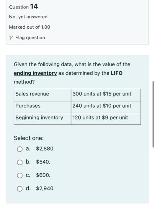 Question 2 Not Yet Answered Marked Out Of 1 00 Flag Question The Income Statement A May Cover A Period Of Time Or Only 14