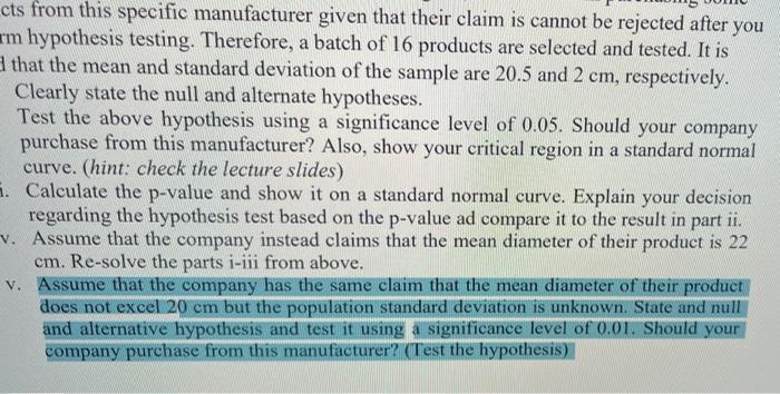Cts From This Specific Manufacturer Given That Their Claim Is Cannot Be Rejected After You Rm Hypothesis Testing Theref 1