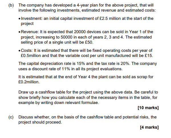 B The Company Has Developed A 4 Year Plan For The Above Project That Will Involve The Following Investments Estimate 1