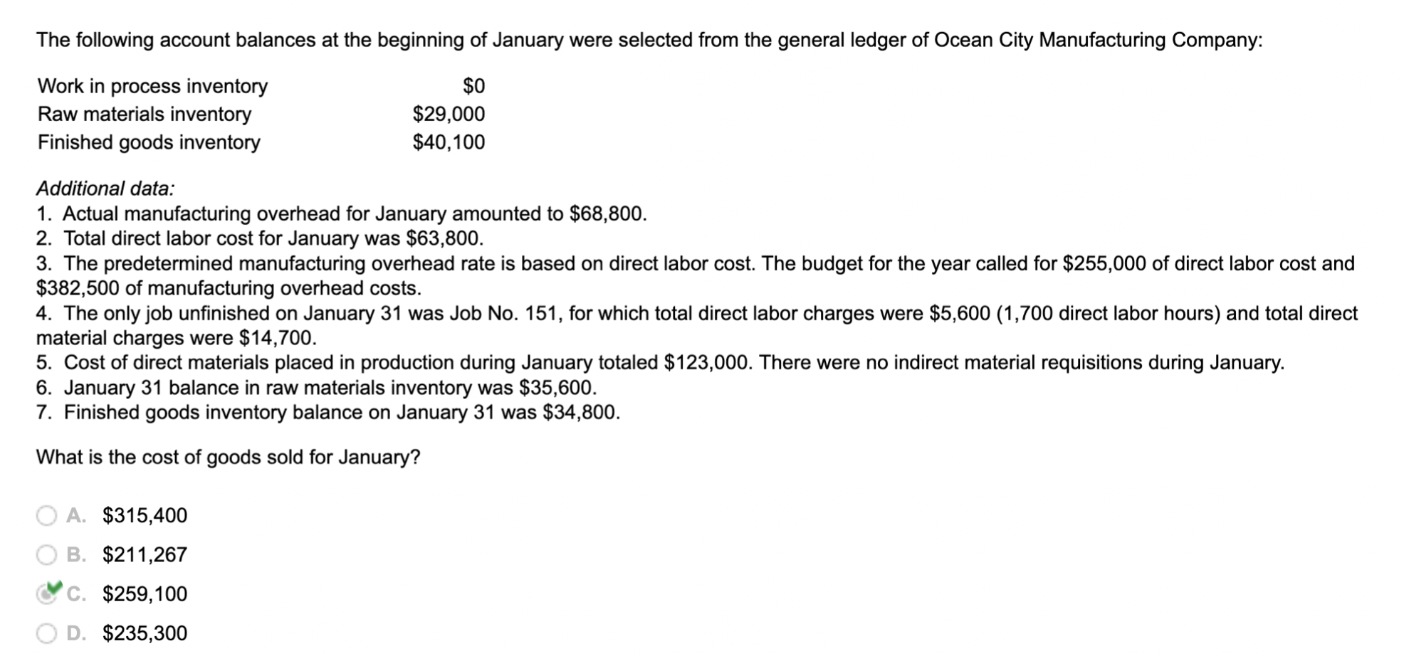 The Following Account Balances At The Beginning Of January Were Selected From The General Ledger Of Ocean City Manufactu 1