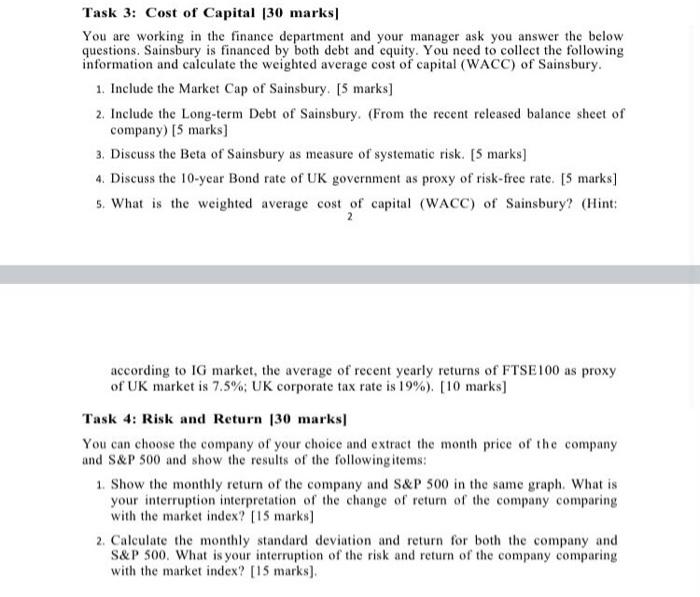 Task 3 Cost Of Capital 30 Marks You Are Working In The Finance Department And Your Manager Ask You Answer The Below Qu 1
