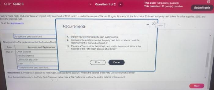 Now Joumalize The Replenishment Of The Fund On March 31 Prepare A Single Compound Journal Entry Date Accounts And Exp 2