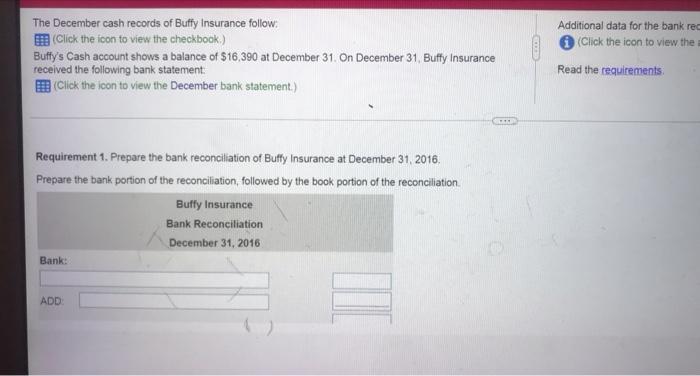 The December Cash Records Of Buffy Insurance Follow Click The Icon To View The Checkbook Buffy S Cash Account Shows A 1