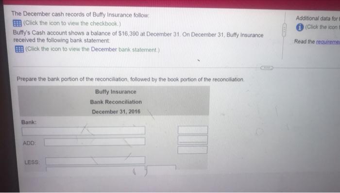 The December Cash Records Of Buffy Insurance Follow Click The Icon To View The Checkbook Buffy S Cash Account Shows A 7