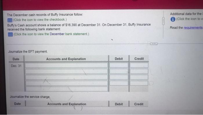 Additional Data For The Click The Icon To V The December Cash Records Of Buffy Insurance Follow Click The Icon To View 1