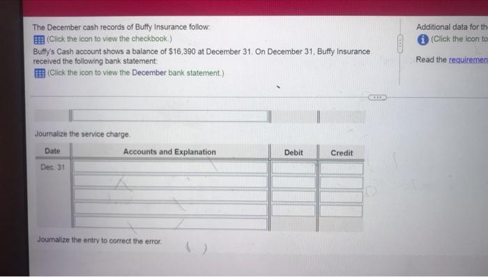 Additional Data For The Click The Icon To V The December Cash Records Of Buffy Insurance Follow Click The Icon To View 2