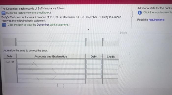 Additional Data For The Click The Icon To V The December Cash Records Of Buffy Insurance Follow Click The Icon To View 3