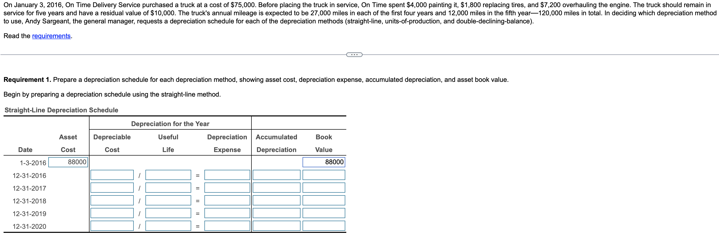 On January 3 2016 On Time Delivery Service Purchased A Truck At A Cost Of 75 000 Before Placing The Truck In Service 1