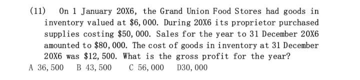 11 On 1 January 20x6 The Grand Union Food Stores Had Goods In Inventory Valued At 6 000 During 20x6 Its Proprietor 1