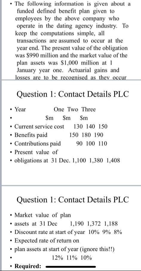 The Following Information Is Given About A Funded Defined Benefit Plan Given To Employees By The Above Company Who Ope 1