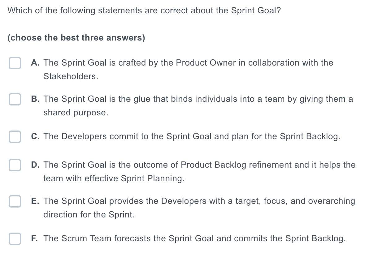 Following Statements Are Correct About The Sprint Goal