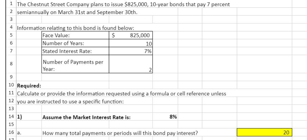 The Chestnut Street Company Plans To Issue A Bond Semiannually On March 31st And September 30th The Controller Has Aske 3
