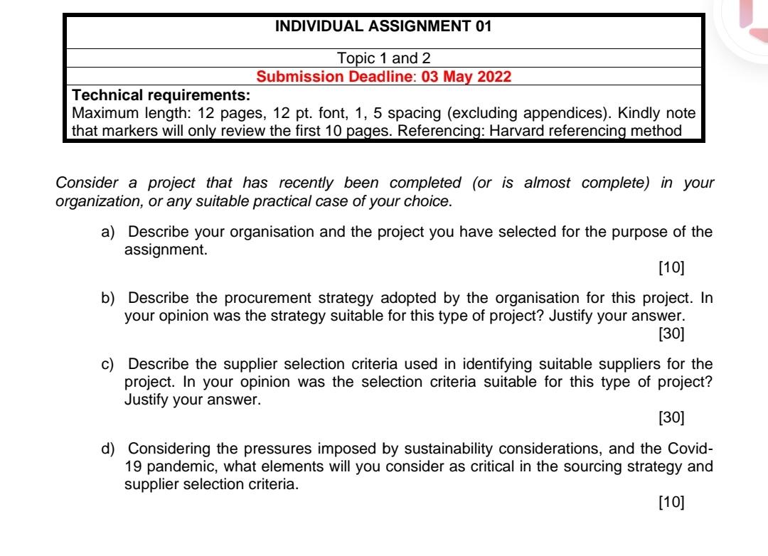 Individual Assignment 01 Topic 1 And 2 Submission Deadline 03 May 2022 Technical Requirements Maximum Length 12 Pages 1
