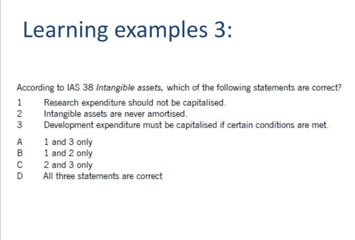 Learning Examples 3 Wn Oud According To Ias 38 Intangible Assets Which Of The Following Statements Are Correct 1 Rese 1