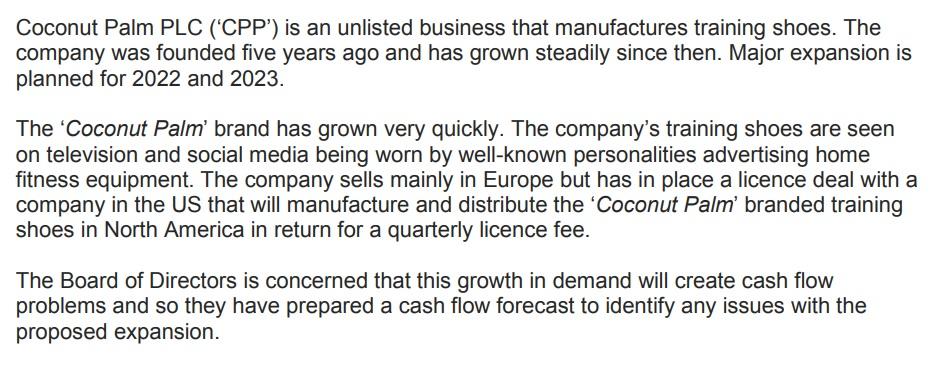 Coconut Palm Plc Cpp Is An Unlisted Business That Manufactures Training Shoes The Company Was Founded Five Years Ago 1