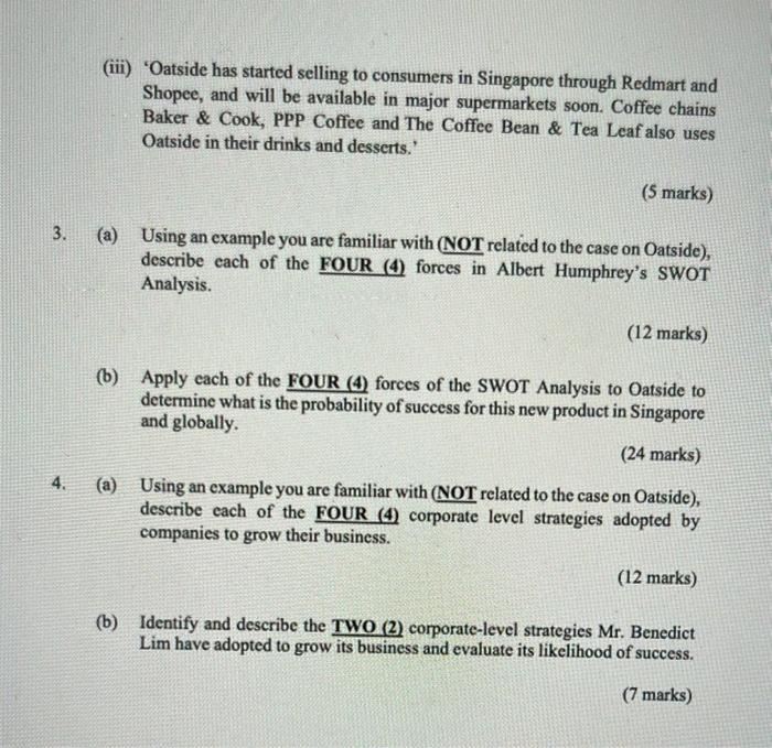 Section B Case Study Analysis 70 Marks Oatside Singapore Plant Based Milk Startup Interest In Alternative And Sustai 3