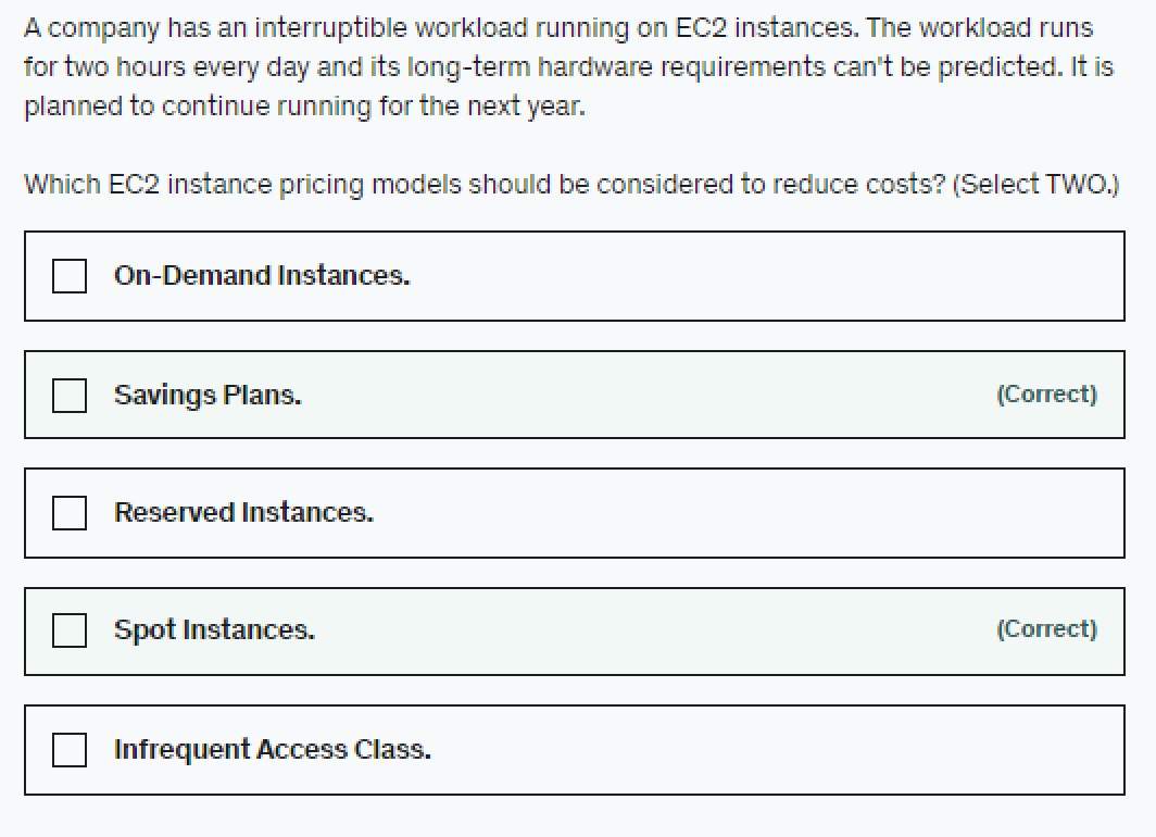 A Company Has An Interruptible Workload Running On Ec2 Instances